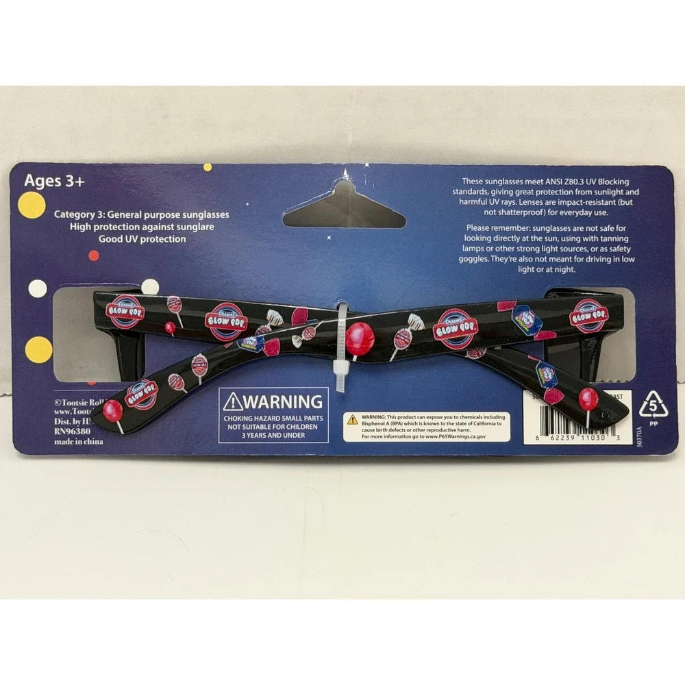 Charms Blow Pop Kids Sunglasses Black Novelty Candy Print Ages 3+ UV Protection